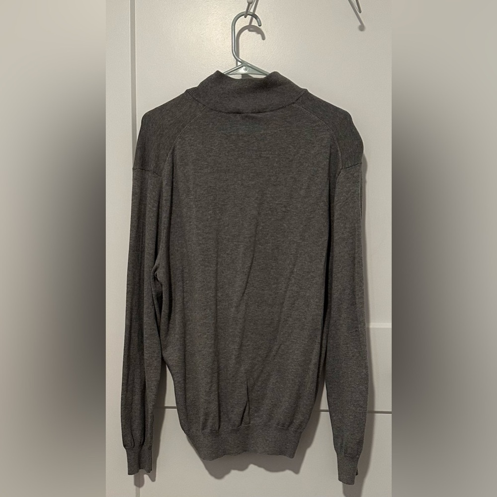Jos. A. Bank Traveler 100% Pima Cotton Mock Neck Grey Zip-Up Sweater - Picture 4 of 8